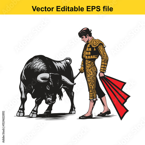 Matador and Bull Vector Art | Dramatic Spanish Bullfighting Scene | Cultural Tradition Illustration