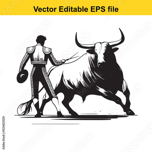 Matador and Bull Vector Art | Dramatic Spanish Bullfighting Scene | Cultural Tradition Illustration