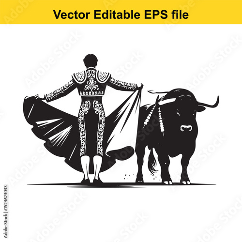 Matador and Bull Vector Art | Dramatic Spanish Bullfighting Scene | Cultural Tradition Illustration