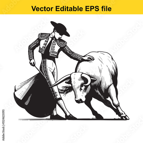 Matador and Bull Vector Art | Dramatic Spanish Bullfighting Scene | Cultural Tradition Illustration