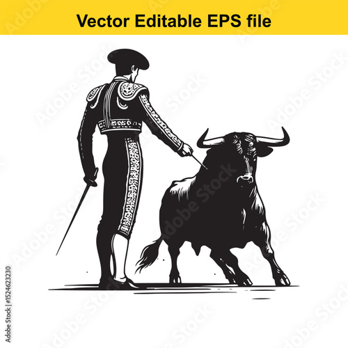 Matador and Bull Vector Art | Dramatic Spanish Bullfighting Scene | Cultural Tradition Illustration