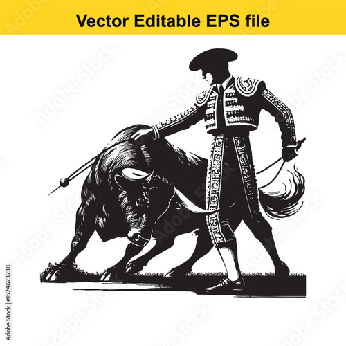 Matador and Bull Vector Art | Dramatic Spanish Bullfighting Scene | Cultural Tradition Illustration