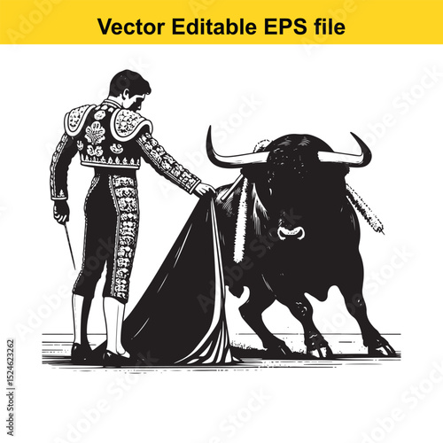 Matador and Bull Vector Art | Dramatic Spanish Bullfighting Scene | Cultural Tradition Illustration