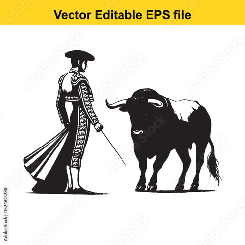 Matador and Bull Vector Art | Dramatic Spanish Bullfighting Scene | Cultural Tradition Illustration