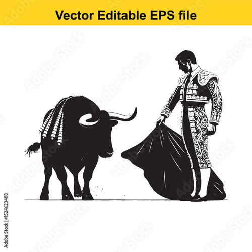 Matador and Bull Vector Art | Dramatic Spanish Bullfighting Scene | Cultural Tradition Illustration