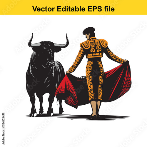 Matador and Bull Vector Art | Dramatic Spanish Bullfighting Scene | Cultural Tradition Illustration