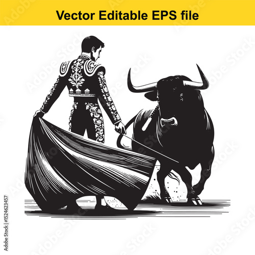 Matador and Bull Vector Art | Dramatic Spanish Bullfighting Scene | Cultural Tradition Illustration