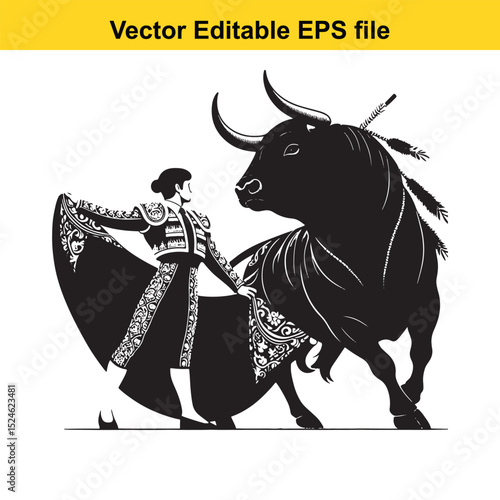 Matador and Bull Vector Art | Dramatic Spanish Bullfighting Scene | Cultural Tradition Illustration