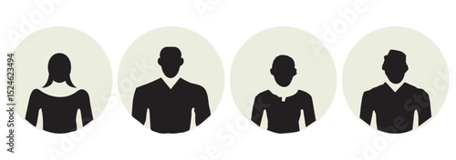 Avatars of a man and a woman. Silhouettes male and female. Profile picture, portrait symbol. User member. Circle button with avatar photo silhouette vector design and illustration