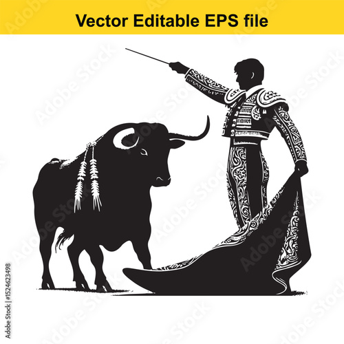 Matador and Bull Vector Art | Dramatic Spanish Bullfighting Scene | Cultural Tradition Illustration