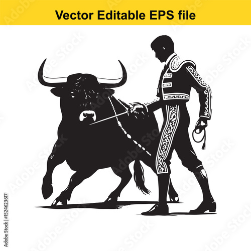 Matador and Bull Vector Art | Dramatic Spanish Bullfighting Scene | Cultural Tradition Illustration
