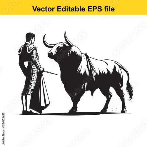 Matador and Bull Vector Art | Dramatic Spanish Bullfighting Scene | Cultural Tradition Illustration