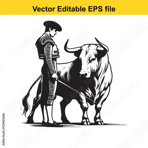 Matador and Bull Vector Art | Dramatic Spanish Bullfighting Scene | Cultural Tradition Illustration