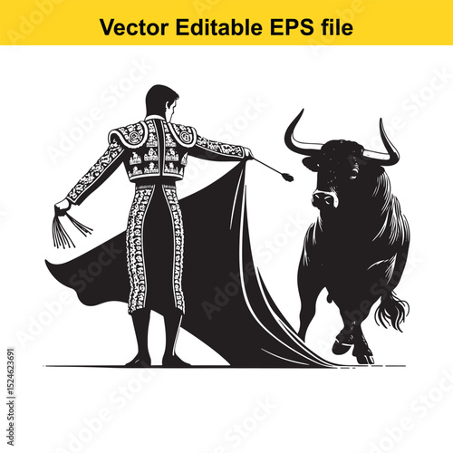 Matador and Bull Vector Art | Dramatic Spanish Bullfighting Scene | Cultural Tradition Illustration