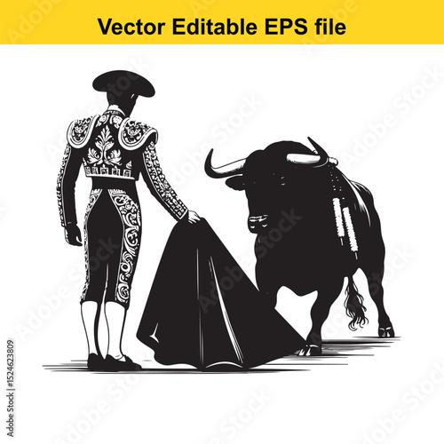 Matador and Bull Vector Art | Dramatic Spanish Bullfighting Scene | Cultural Tradition Illustration