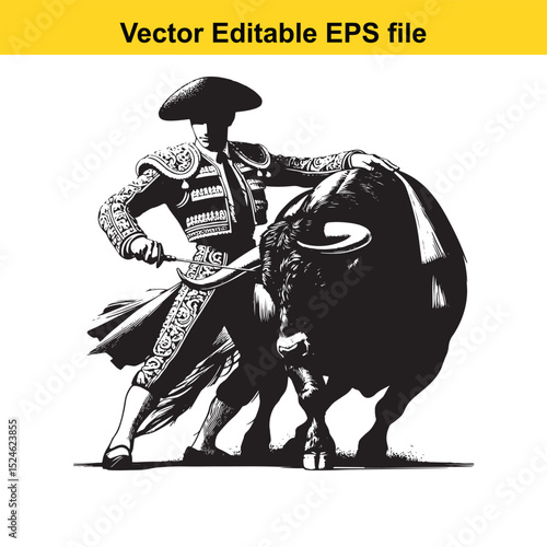 Matador and Bull Vector Art | Dramatic Spanish Bullfighting Scene | Cultural Tradition Illustration