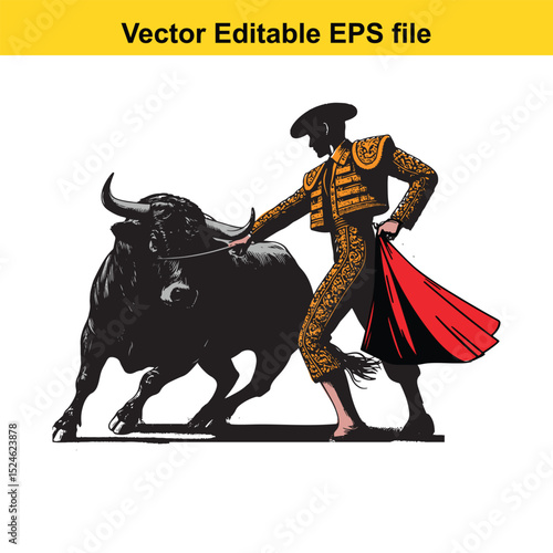 Matador and Bull Vector Art | Dramatic Spanish Bullfighting Scene | Cultural Tradition Illustration