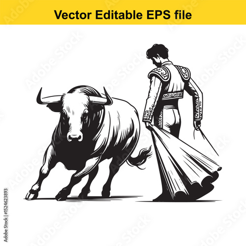 Matador and Bull Vector Art | Dramatic Spanish Bullfighting Scene | Cultural Tradition Illustration