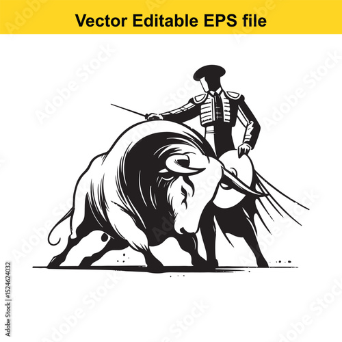 Matador and Bull Vector Art | Dramatic Spanish Bullfighting Scene | Cultural Tradition Illustration