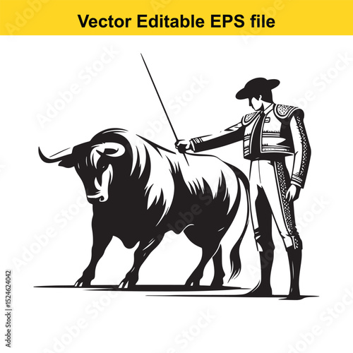Matador and Bull Vector Art | Dramatic Spanish Bullfighting Scene | Cultural Tradition Illustration