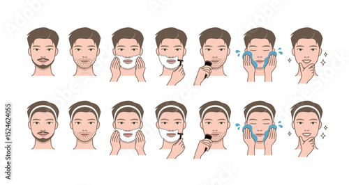 Attractive man shaving and care his face with shaver. Male portrait and morning shave routine.