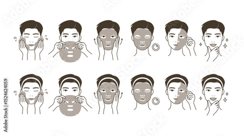 Cosmetic skin care routine_Attractive man using face pack, sheet mask. Male portrait grooming.