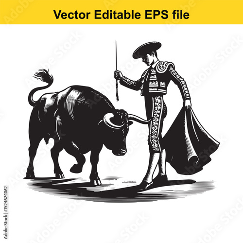 Matador and Bull Vector Art | Dramatic Spanish Bullfighting Scene | Cultural Tradition Illustration