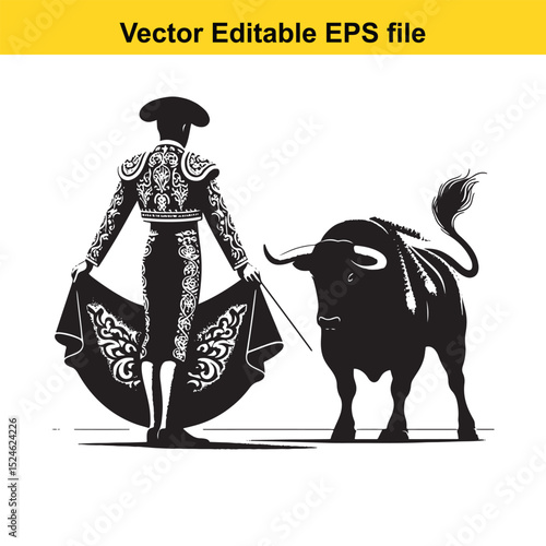 Matador and Bull Vector Art | Dramatic Spanish Bullfighting Scene | Cultural Tradition Illustration