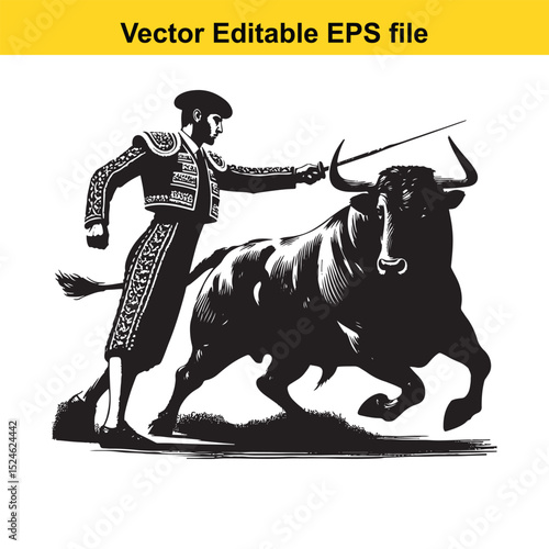 Matador and Bull Vector Art | Dramatic Spanish Bullfighting Scene | Cultural Tradition Illustration