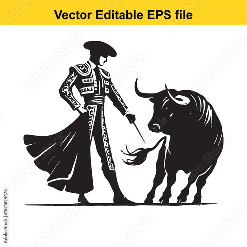 Matador and Bull Vector Art | Dramatic Spanish Bullfighting Scene | Cultural Tradition Illustration