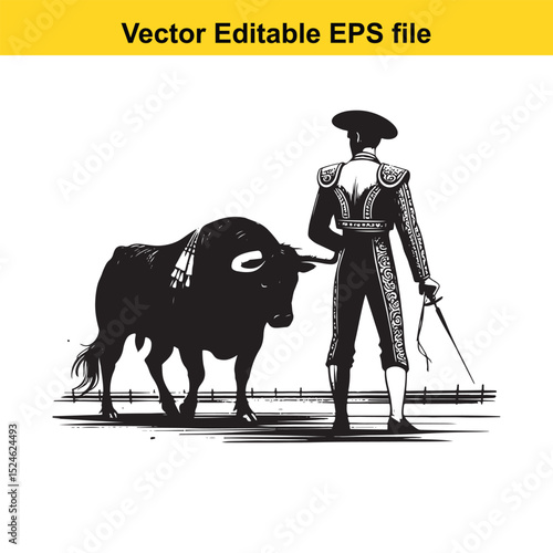 Matador and Bull Vector Art | Dramatic Spanish Bullfighting Scene | Cultural Tradition Illustration