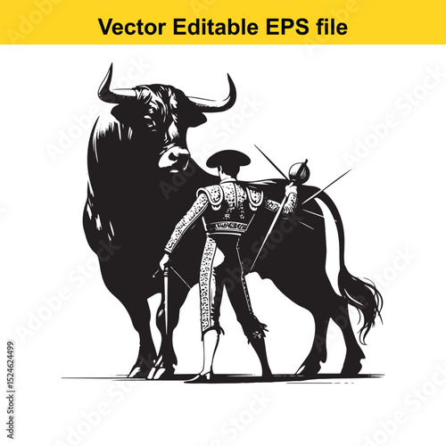 Matador and Bull Vector Art | Dramatic Spanish Bullfighting Scene | Cultural Tradition Illustration