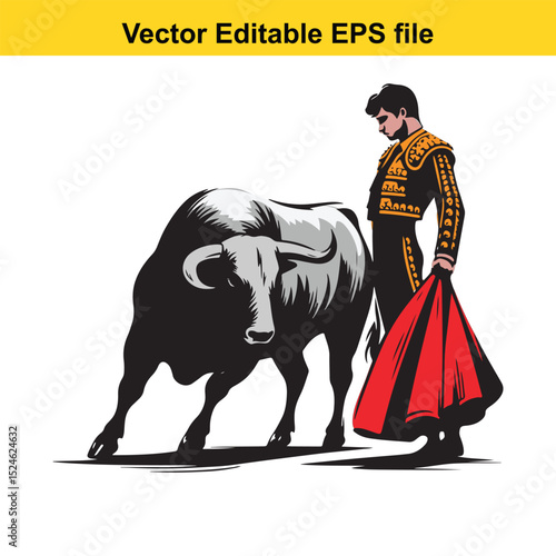 Matador and Bull Vector Art | Dramatic Spanish Bullfighting Scene | Cultural Tradition Illustration