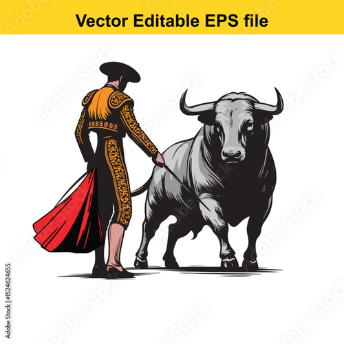 Matador and Bull Vector Art | Dramatic Spanish Bullfighting Scene | Cultural Tradition Illustration