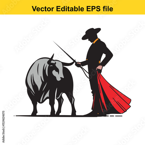 Matador and Bull Vector Art | Dramatic Spanish Bullfighting Scene | Cultural Tradition Illustration