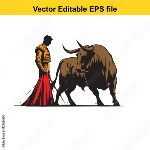 Matador and Bull Vector Art | Dramatic Spanish Bullfighting Scene | Cultural Tradition Illustration