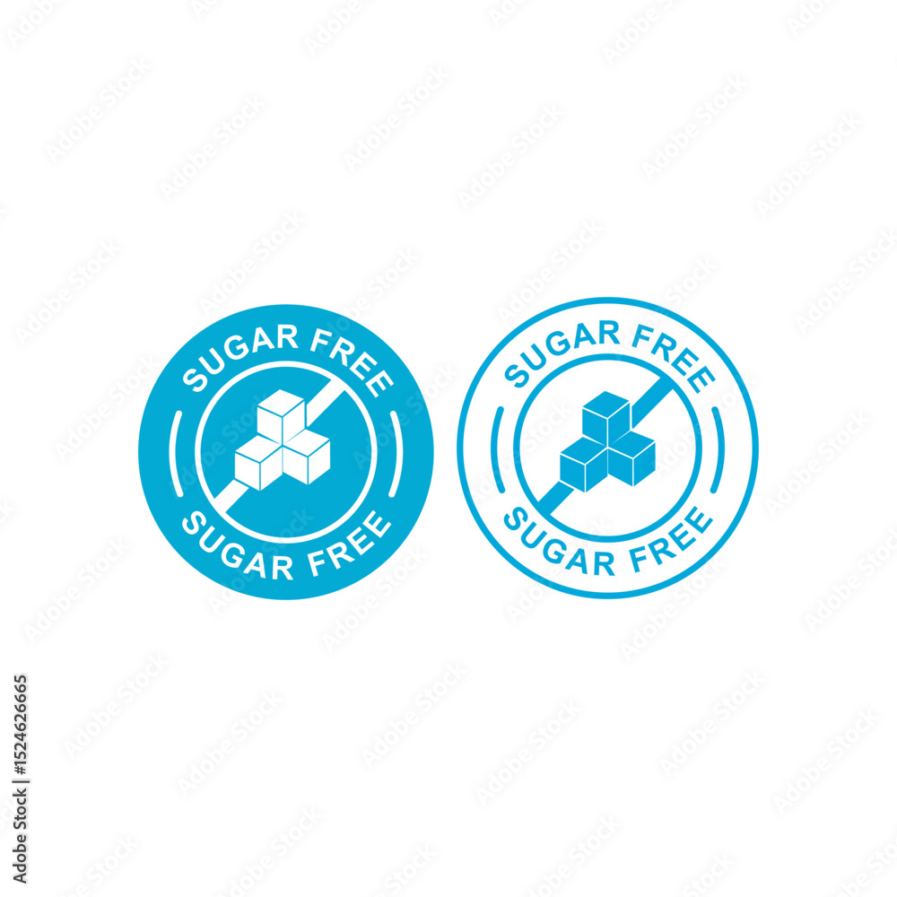 Sugar free logo design template illustration. Vector sugar cubes in circle icon for no sugar added product package design Sugar free logo design template illustration. Vector sugar cubes in circle icon for no sugar added product package design