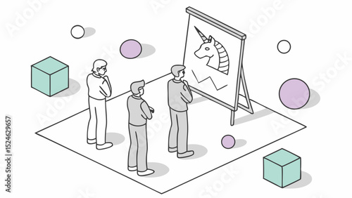 Business Team Presentation with Unicorn on Flip Chart