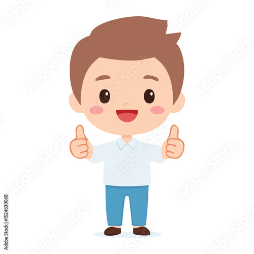 A happy cartoon boy giving a thumbs up gesture
