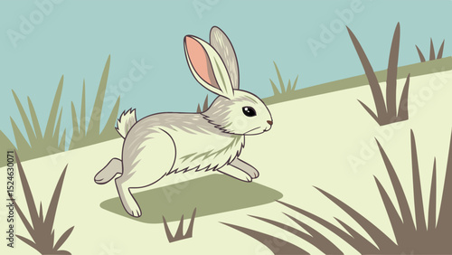 Cute Cartoon Rabbit in a Grassy Meadow