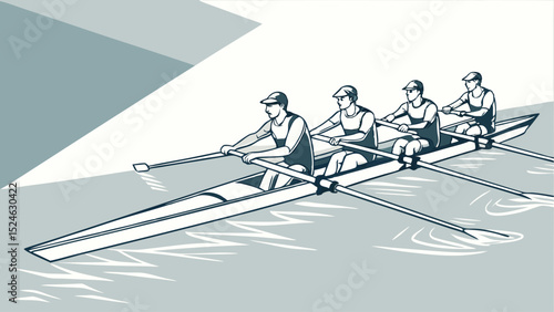 Four Rowers in a Racing Shell on Water (1)
