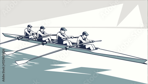 Four Rowers in a Racing Shell on Water