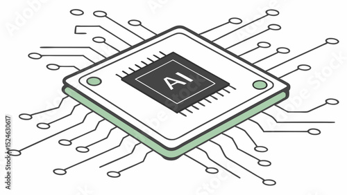 Illustrated AI Chip with Integrated Circuitry and Processing Power
