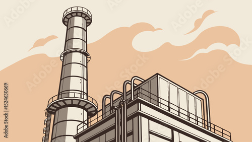 Industrial Building with Tall Chimney