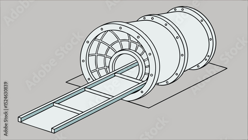 Isometric Illustration of a Large Cylindrical Structure with Ramp