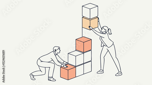 Teamwork building a structure with cubes business collaboration concept