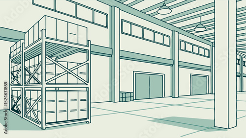 Warehouse Interior with Storage Racks