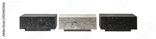 Three rectangular blocks of mottled gray and black stone