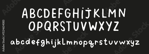 Upper case and lower case handwritten alphabet. Cute cartoon letters. School blackboard with ABC. Line font. 
