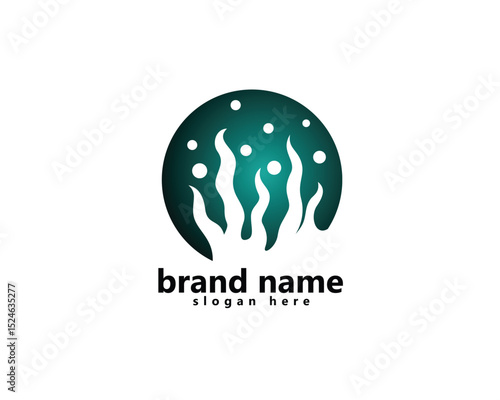 creative seaweed logo, abstract seaweed shadow inside circle, logo design template